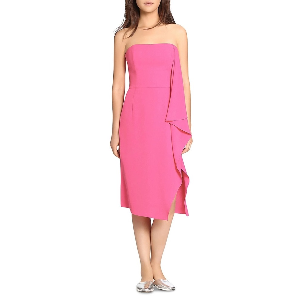 HALSTON Dress Barbie Pink Draped Crepe Ruffle Pretty & Strapless NEW Sz 2 - Picture 3 of 10